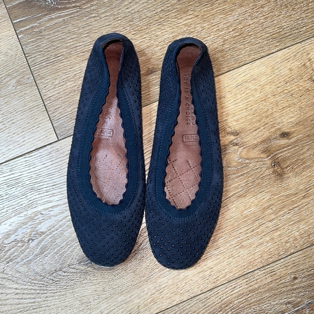 Hispanitas Navy Suede Studded Flats Size 38/6.5US